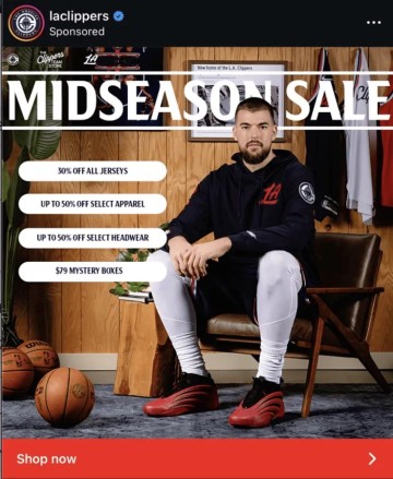 快船官方用祖巴茨当模特做促销，美媒调侃“在卖祖巴茨？”